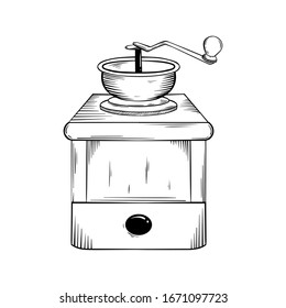 grinder for coffee beans ink style, graphic or sketch  style hand-drawn vector illustration.