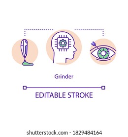 Icono de concepto más grueso. Ilustración de línea delgada de la idea de la cultura del biopunk y el hackeo corporal. Tecnologías de biohackeo, modificaciones artificiales. Dibujo de color RGB con contorno aislado del vector. Trazo editable