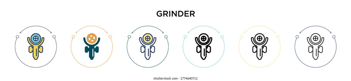 Grinder icon in filled, thin line, outline and stroke style. Vector illustration of two colored and black grinder vector icons designs can be used for mobile, ui, web