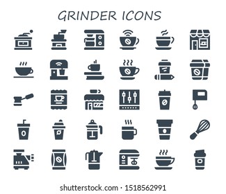 grinder icon set. 30 filled grinder icons.  Collection Of - Grinder, Coffee Coffee maker, Coffee, shop, Mixer, French press, Meat bag icons