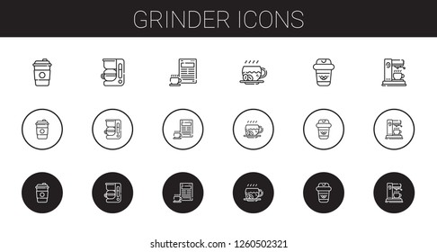 grinder icons set. Collection of grinder with coffee, coffee maker. Editable and scalable grinder icons.