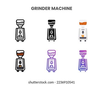 Grinder Machine icons vector illustration set line, flat, glyph, outline color gradient. Great for web, app, presentation and more. Editable stroke and pixel perfect.