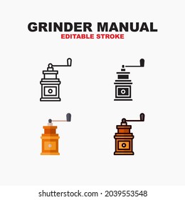 Grinder Manual icon symbol set of outline, solid, flat and filled outline style. Isolated on white background. Editable stroke vector icon.