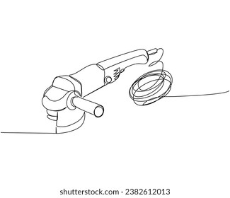 grinder tool, polishing machine one line art. Continuous line drawing of repair, professional, hand, people, concept, support, maintenance.