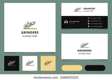 Diseño del logo de Grinders con eslogan editable. Libro de promoción de marca y plantilla de tarjeta de visita.