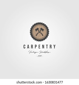grinding carpentry service logo with ax vintage retro illustration