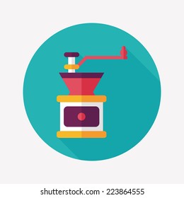 grinding coffee machine flat icon with long shadow,eps10