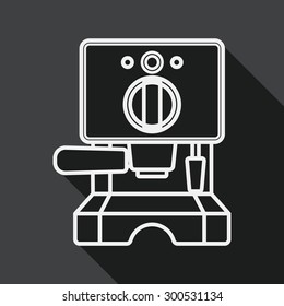 grinding coffee machine flat icon with long shadow, line icon