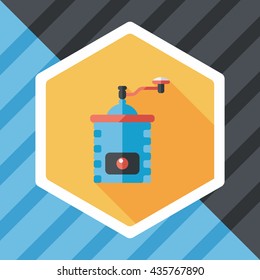 grinding coffee machine flat icon with long shadow,eps10