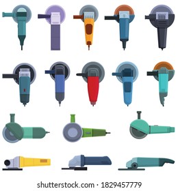 Grinding machine icons set. Cartoon set of grinding machine vector icons for web design