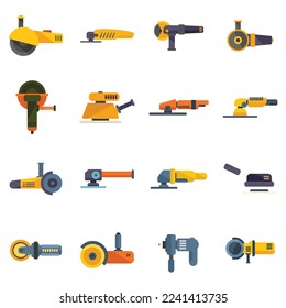 Grinding machine icons set flat vector. Build construct. Electric equipment isolated