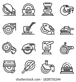 Grinding machine icons set. Outline set of grinding machine vector icons for web design isolated on white background