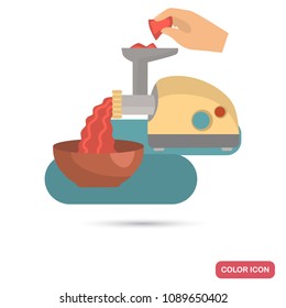 Grinding of meat in a meat grinder process color flat illustration