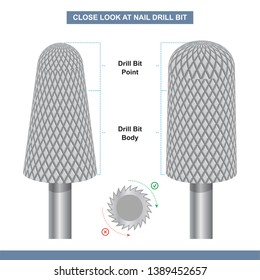 Grinding and Polishing. Manicure Drill Bits. Cylindrical and Taper Milling Cutter. Vector Illustration