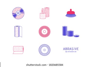Grinding, polishing - iconos vectoriales establecidos en fondo blanco. Símbolo de web, infografía, diseño de impresión y kit de UX/UI móvil. Ilustración del vector, EPS10.