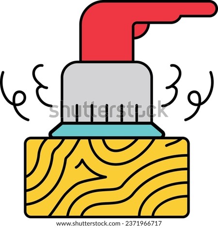 grinding wheel on wooden surface vector icon design Handyman Service symbol, House Repairing sign Civil Engineering and Building Contractor stock illustration, Orbital eccentric sander grinder concept