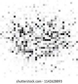 Gringe mosaic. Abstract black white background with mesh of squares. Mosaic style. Digital. Cell. Grey white texture. Space for your design or text.