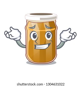 Grinning almond butter on a cartoon table
