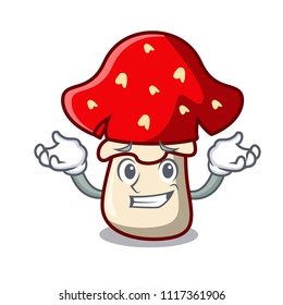 Grinning amanita mushroom character cartoon