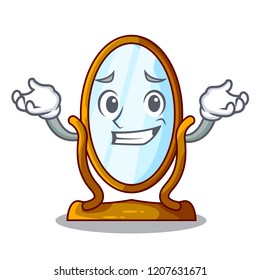 Grinning big cartoon mirror in wooden frame