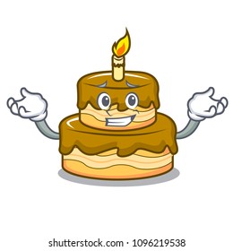 Grinning birthday cake character cartoon