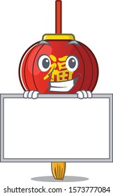Grinning with board Asian lantern cartoon character style