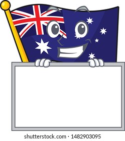 Grinning with board australian flag clings to cartoon wall