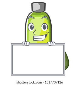 Grinning with board avocado oil in shape of mascot