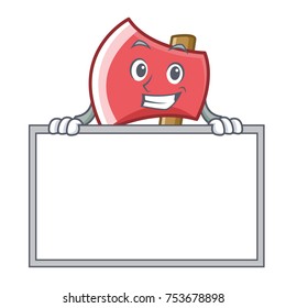 Grinning with board axe character cartoon style vector illustration