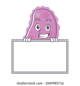 Grinning with board bacteria character cartoon style
