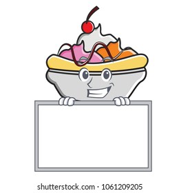 Grinning with board banana split character cartoon