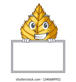 Grinning with board birch leaf in the mascot shape