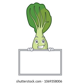 Grinning with board bok choy character cartoon