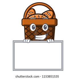 Grinning with board bread basket character cartoon