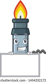 Grinning with board bunsen burner isolated with the cartoon