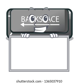 Grinning with board button backspace isolated in the mascot