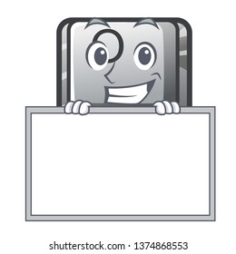 Grinning with board button O isolated in the cartoon