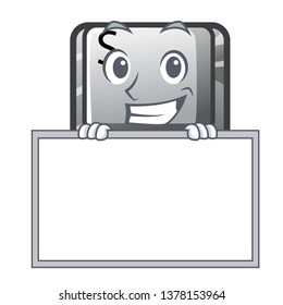 Grinning with board button S in the cartoon shape