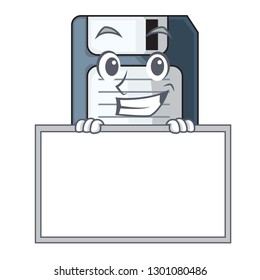 Grinning with board cartoon shape in the floppy disk