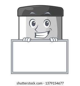 Grinning with board character pastry scraper in wooden cupboard