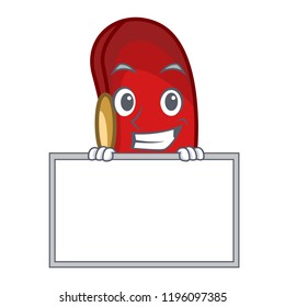 Grinning with board character red beans for cooking ingredients