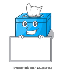 Grinning with board character tissue box on wood floors