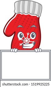 Grinning with board Christmas mittens stored in cartoon drawer