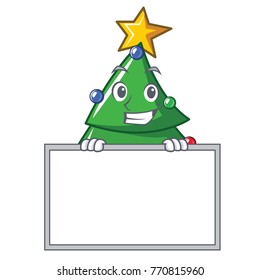 Grinning with board Christmas tree character cartoon