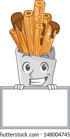 Grinning with board churros with in the cartoon shape
