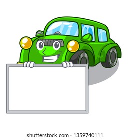 Grinning with board classic car isolated in the cartoon