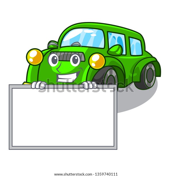Grinning\
with board classic car isolated in the\
cartoon