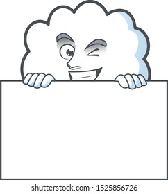 Grinning with board cloud bubble cartoon mascot a shape.