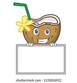 Grinning with board cocktail coconut character cartoon