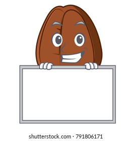 Grinning with board coffee bean character cartoon